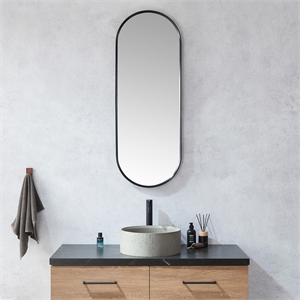 Vinnova Luarca 48&quot Oval Aluminum Bathroom Vanity Mirror in Brushed Black
