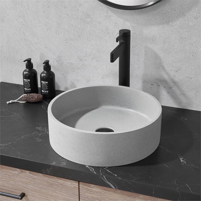 Vinnova Moguer Circular Modern Concrete Stone Vessel Bathroom Sink in Gray