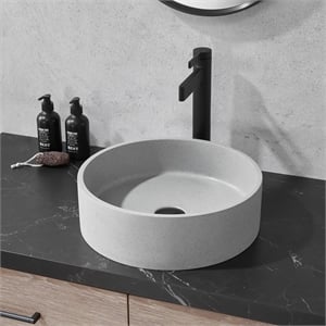 Vinnova Moguer Circular Modern Concrete Stone Vessel Bathroom Sink in Gray