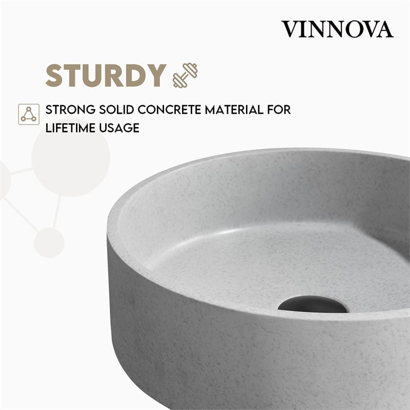 Vinnova Moguer Circular Modern Concrete Stone Vessel Bathroom Sink in Gray