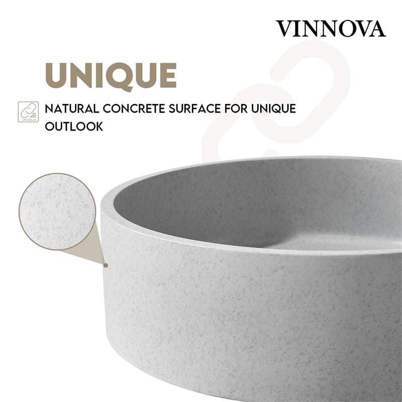 Vinnova Moguer Circular Modern Concrete Stone Vessel Bathroom Sink in Gray