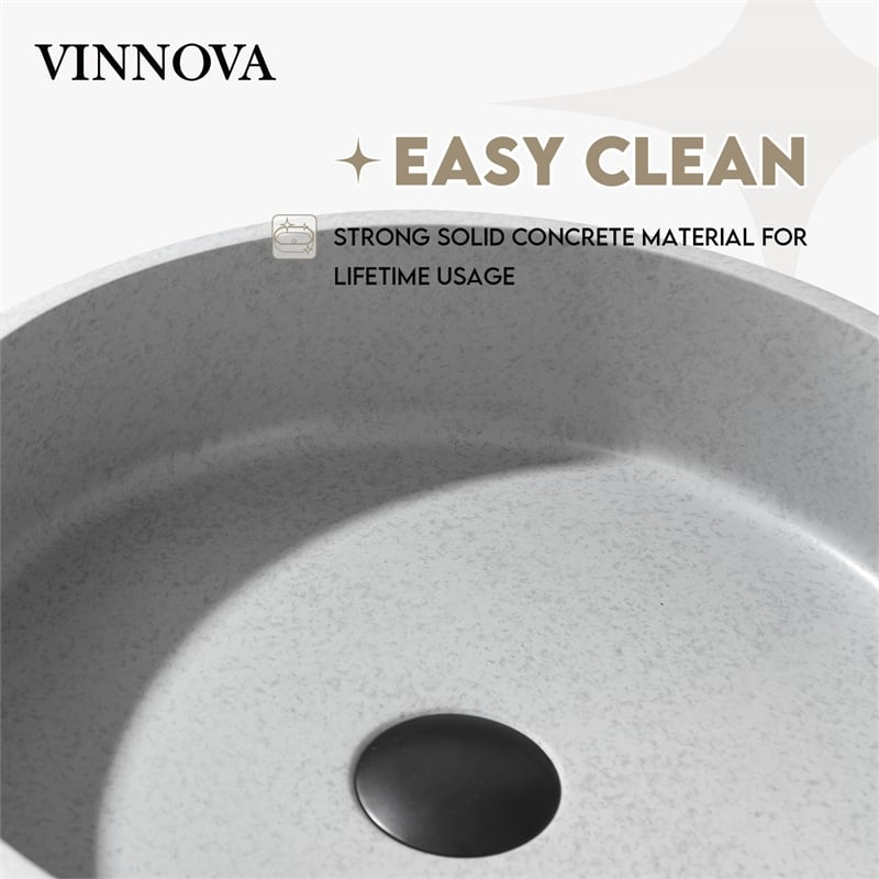Vinnova Moguer Circular Modern Concrete Stone Vessel Bathroom Sink in Gray