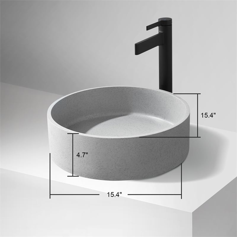 Vinnova Moguer Circular Modern Concrete Stone Vessel Bathroom Sink in Gray