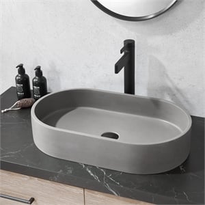 Vinnova Eibar Oval Modern Concrete Stone Vessel Bathroom Sink in Gray