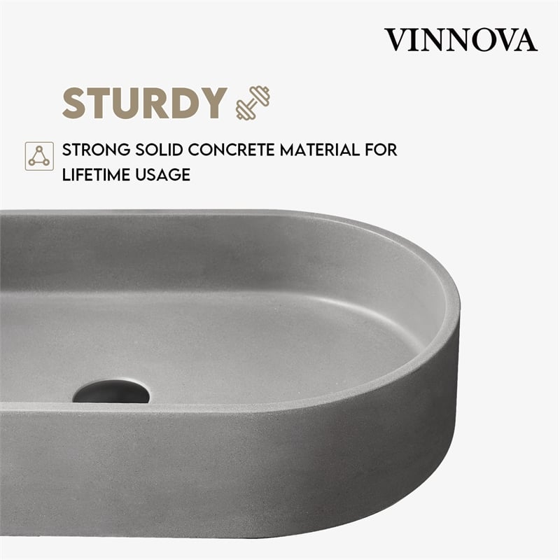 Vinnova Eibar Oval Modern Concrete Stone Vessel Bathroom Sink in Gray