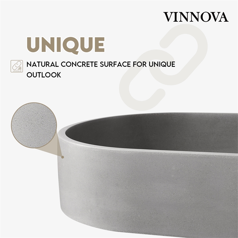 Vinnova Eibar Oval Modern Concrete Stone Vessel Bathroom Sink in Gray