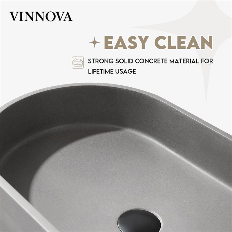 Vinnova Eibar Oval Modern Concrete Stone Vessel Bathroom Sink in Gray