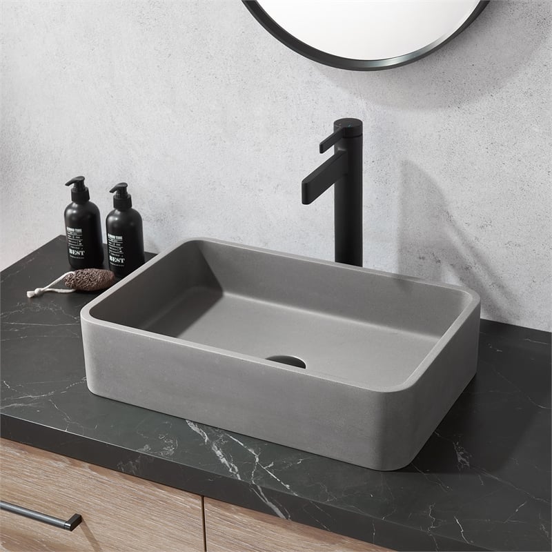 Vinnova Avila Rectangular Modern Concrete Stone Vessel Bathroom Sink in Gray