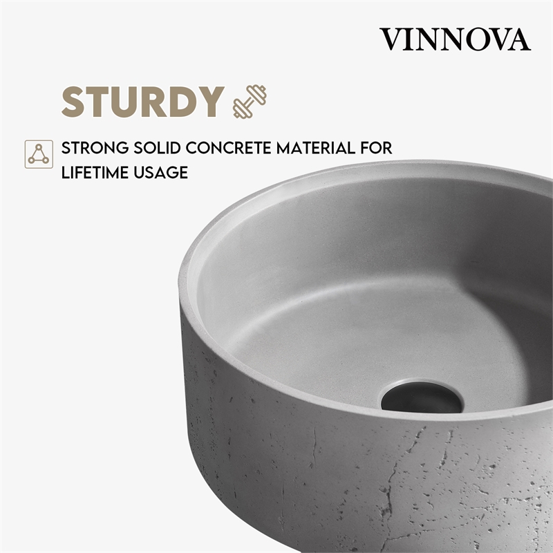 Vinnova Almonte Circular Modern Concrete Stone Vessel Bathroom Sink in Gray