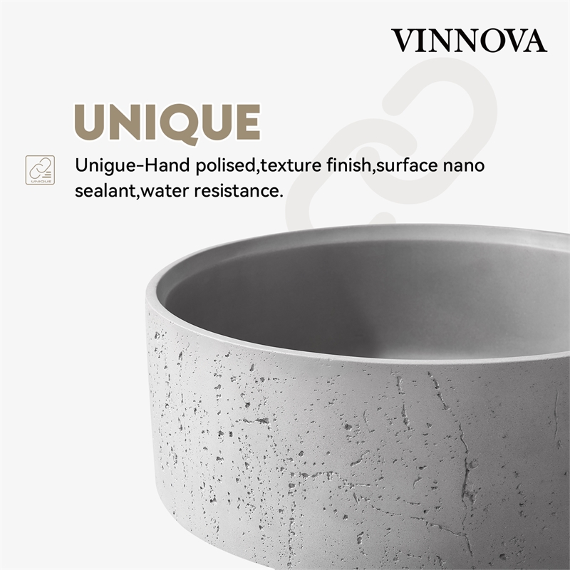 Vinnova Almonte Circular Modern Concrete Stone Vessel Bathroom Sink in Gray