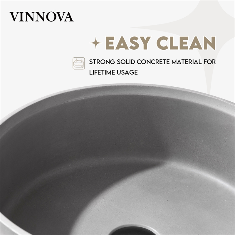 Vinnova Almonte Circular Modern Concrete Stone Vessel Bathroom Sink in Gray