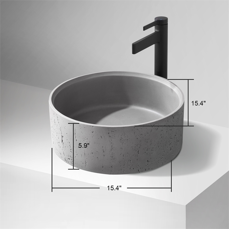 Vinnova Almonte Circular Modern Concrete Stone Vessel Bathroom Sink in Gray