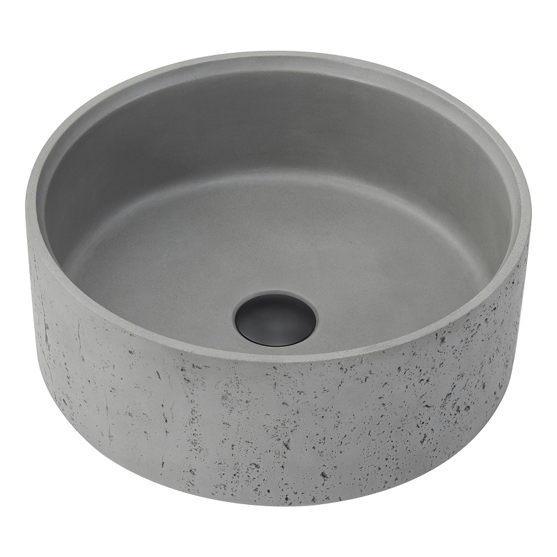 Vinnova Almonte Circular Modern Concrete Stone Vessel Bathroom Sink in Gray