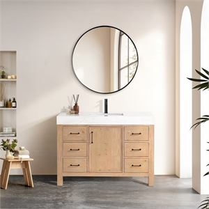 Leon 48&quot Vanity in Fir Wood Brown with Composite top in Lightning White & Mirror
