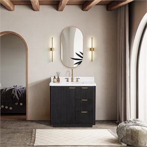 Cadiz 36&quot Single Vanity in Fir Wood Black with Composite top in Lightning White