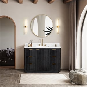 Cadiz 48&quot Single Fir Wood Black Vanity with Lightning White Composite & Mirror