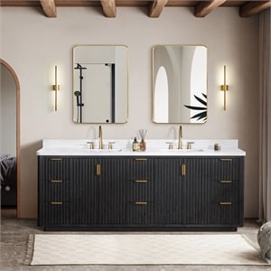 Cadiz 84&quot Double Fir Wood Black Vanity with Lightning White Composite & Mirror