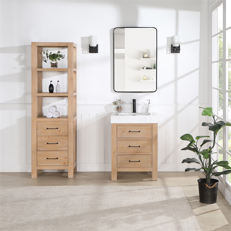 Leon 22in. Brown Linen Storage Cabinet for Bathroom and more