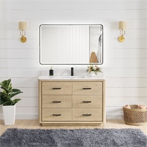 Vinnova Porto 48&quot Wood Single Bath Vanity with Mirror in Aged Natural Oak