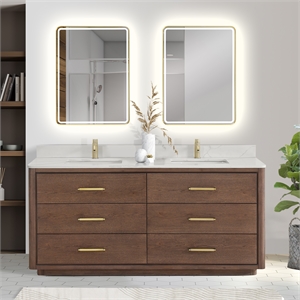 Vinnova Porto 72&quot Wood Double Bath Vanity with Mirror in Aged Dark Brown