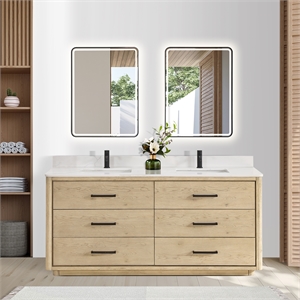 Vinnova Porto 72&quot Wood Double Bath Vanity with 6 Drawers in Aged Natural Oak