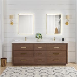 Vinnova Porto 84&quot Wood Double Bath Vanity with 9 Drawers in Aged Dark Brown