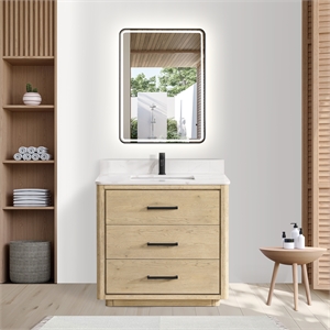 Porto 36&quot Aged Natural Oak Single Bath Vanity with Fish Maw White Quartz Stone