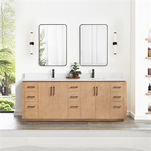 Vinnova San 84&quot Double Sink Wood Bath Vanity with Mirrors in Brown/White
