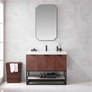 Mahon 42B&quot Bath Vanity in N. American Deep Walnut with White Grain Stone &Mirror