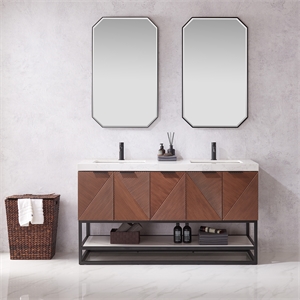 Mahon 60MB&quot Double Bath Vanity in N. American Deep Walnut with White Grain Stone