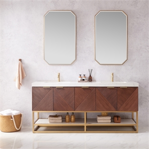 Mahon 72G&quot Bath Vanity in North American Deep Walnut with White Grain Stone Top