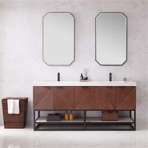 Mahon 72B&quot Bath Vanity in North American Deep Walnut with White Grain Stone Top
