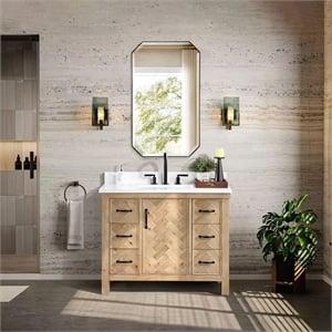 Javier 42&quot Bath Vanity in Spruce Antique Brown with White Grain Stone and Mirror