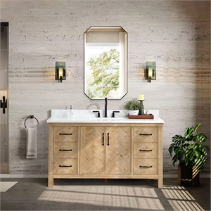 Javier 60&quot Bath Vanity in Spruce Antique Brown with White Grain Composite Stone