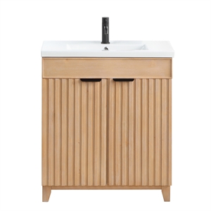 Palos 30&quot Single Bath Vanity in Fir Wood Brown with Drop-In White Ceramic Basin