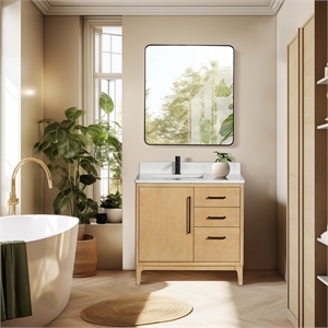 Gara 36&quot Single Bath Vanity in Washed Ash Grey with White Grain Composite Stone