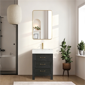 Leon 24&quot Single Bathroom Vanity in Fir Wood Black w/Lightning White Composite