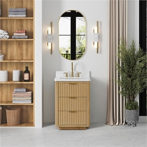 Cadiz 24&quot Single Bathroom Vanity in Washed Ash Grey w/Lightning White top&Mirror