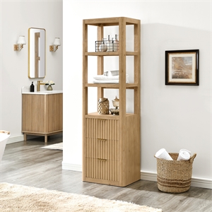 Vinnova Cadiz 72&quotH Solid Oak Wood Bath Linen Storage Cabinet in Washed Ash Gray
