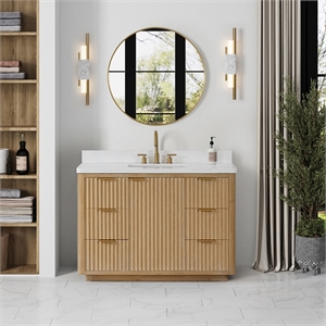 Cadiz 48&quot Single Bathroom Vanity in Washed Ash Grey w/Lightning White top&Mirror