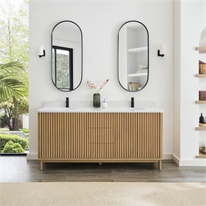 Seoul 72&quot  Double Bath Vanity in Washed Ash Grey with White  Stone Top