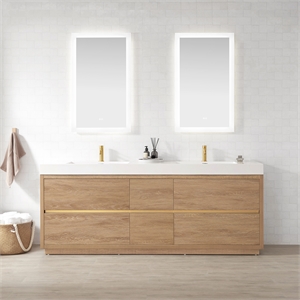 Huesca 84&quot Double Bath Vanity in North American Oak with White Top