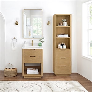 Harbin 24&quot  Single Bath Vanity in Washed Ash Grey with White Grain Stone Top