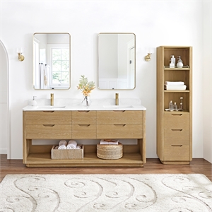 Harbin 72&quot  Double Bath Vanity in Washed Ash Grey with White Grain Stone Top