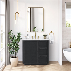 Busan 36&quot  Single Bath Vanity in Oak Classic Black with White Quartz Stone Top
