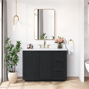 Busan 48&quot  Single Bath Vanity in Oak Classic Black with  White Quartz Stone Top