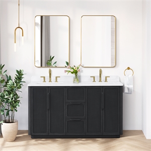 Busan 60M&quot  Double Bath Vanity in Oak Classic Black with  White Quartz Stone Top