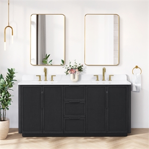 Busan 72&quot  Double Bath Vanity in Oak Classic Black with  White Quartz Stone Top