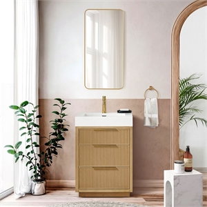 Hohhot 24&quot  Single Bath Vanity in Washed Ash Grey with White Stone Top