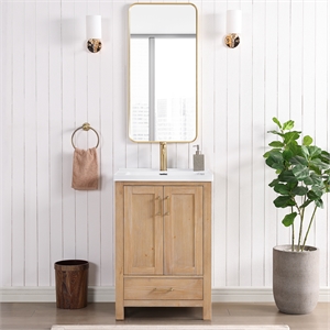 Gela 24&quot Single Sink Bath Vanity in Fir Wood Brown with Drop-In Ceramic Basin